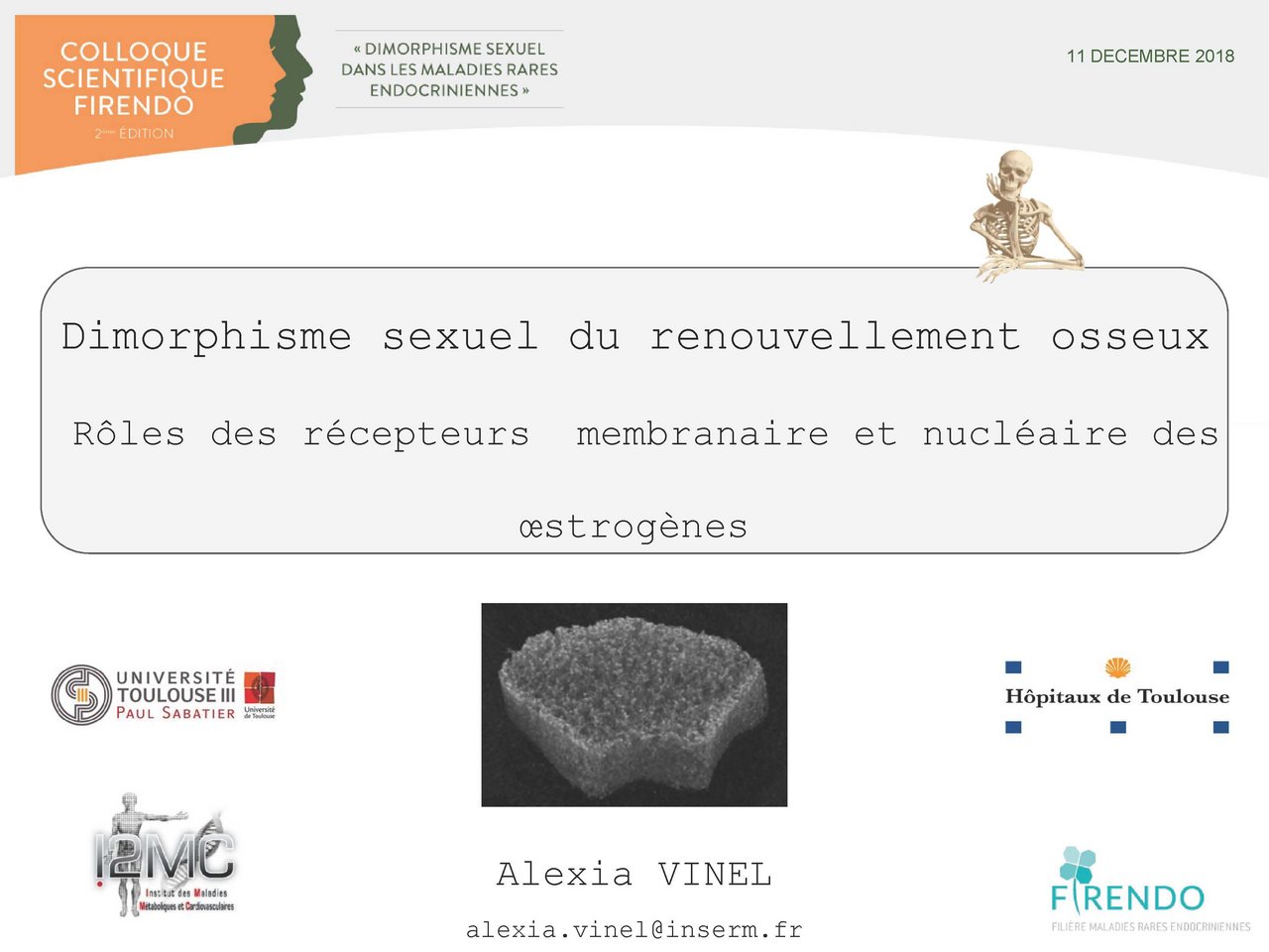 Visuel pour Alexia Vinel "Dimorphisme sexuel du renouvellement osseux, r&ocirc;les des r&eacute;cepteurs membranaire et nucl&eacute;aire des &oelig;strog&egrave;nes "