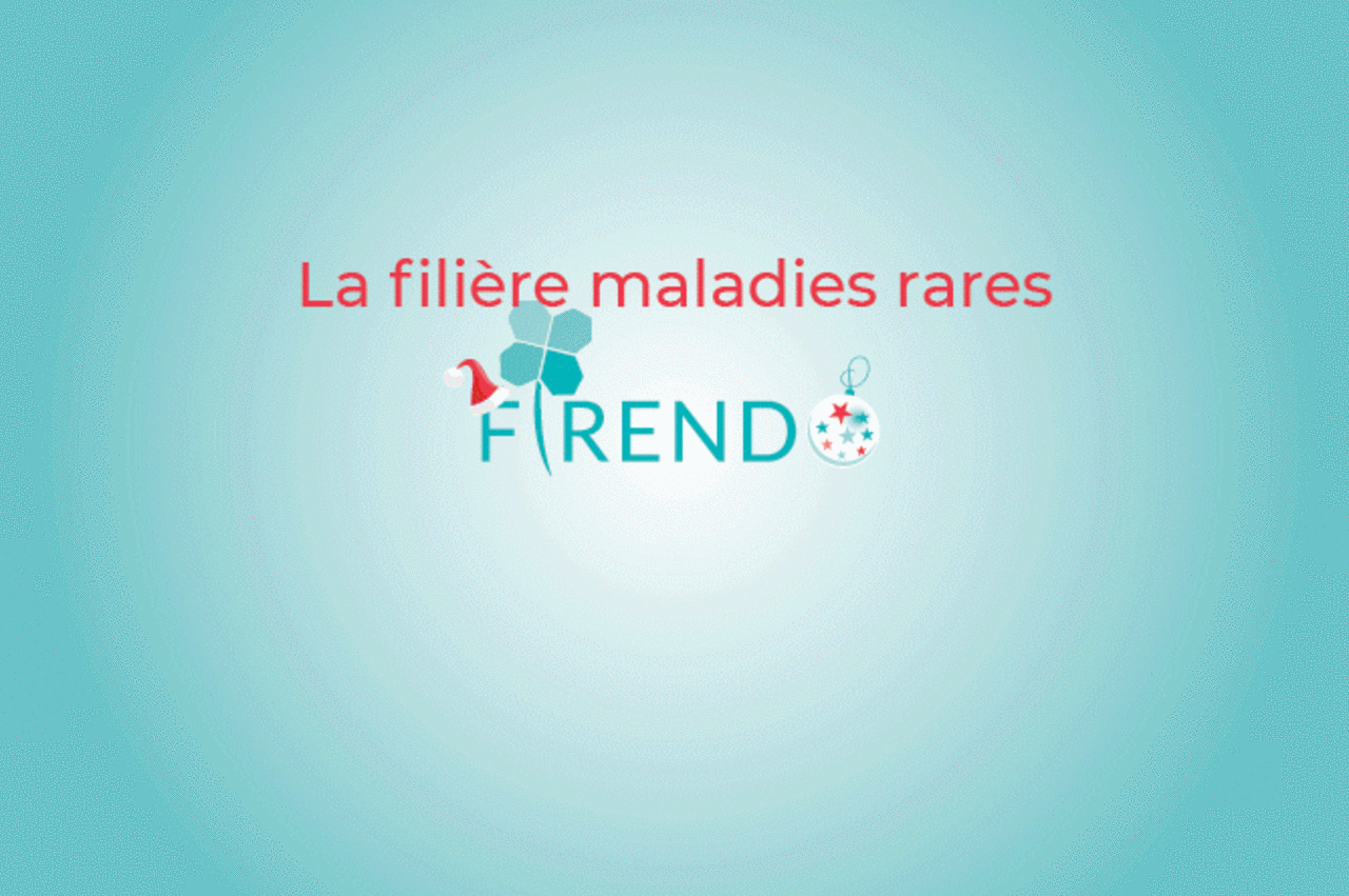 Animation GIF autour du message "&laquo; La fili&egrave;re maladies rares FIRENDO vous souhaite d&rsquo;excellentes f&ecirc;tes de fin d&rsquo;ann&eacute;e et sera ravie de revoir ses nombreux acteurs pour une superbe ann&eacute;e 2024 &raquo;
