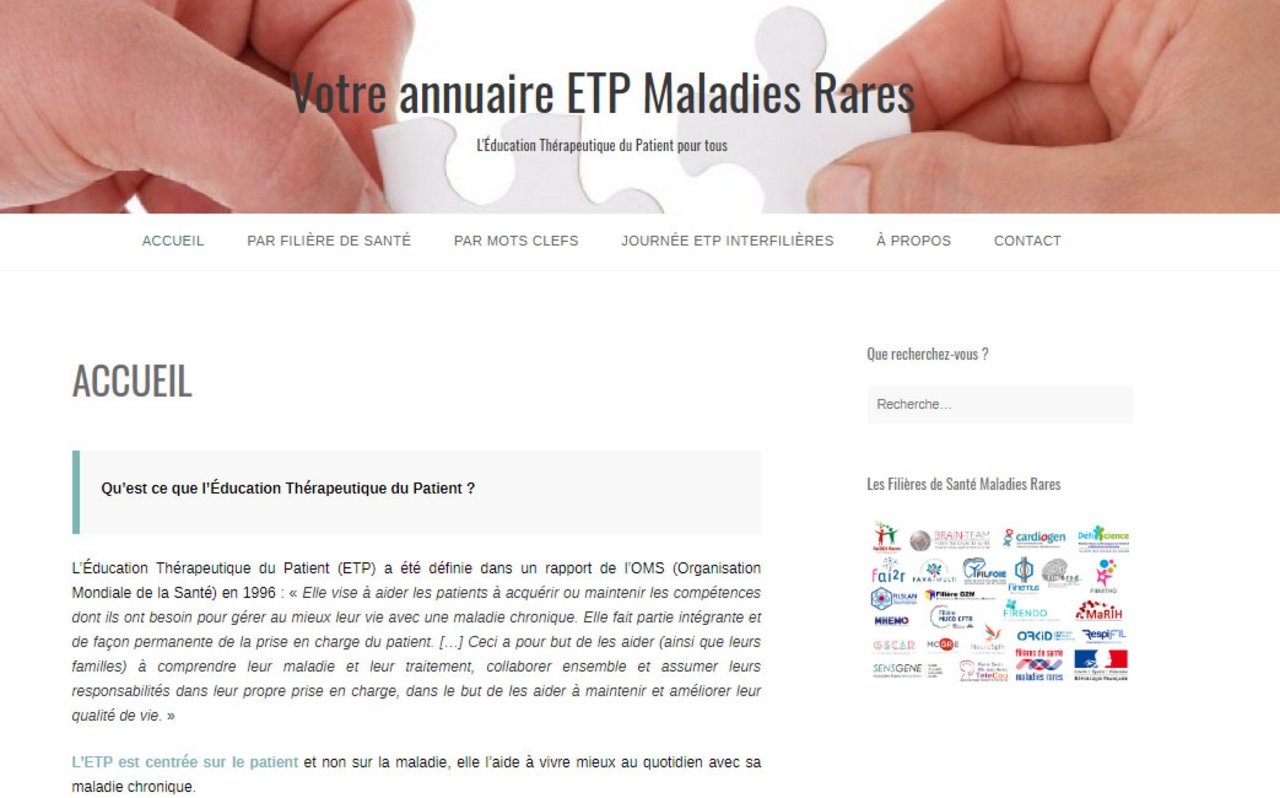 Capture d'&eacute;cran de la page d'accueil du site "https://etpmaladiesrares.com/"