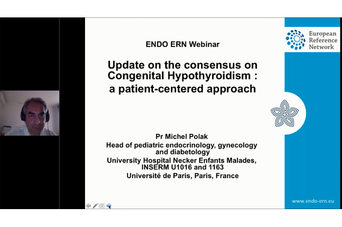 Capture d'&eacute;cran de la premi&egrave;re diapositive du webinar ENDO-ERN de Michel Polak ""Consensus sur l'hypothyro&iuml;die cong&eacute;nitale : mise &agrave; jour"